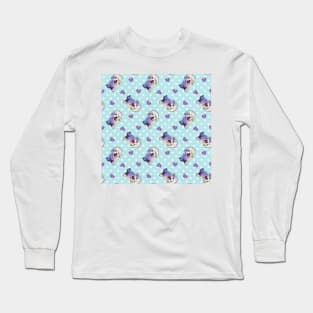 Fun BICHON FRISE Pattern on Blue Long Sleeve T-Shirt